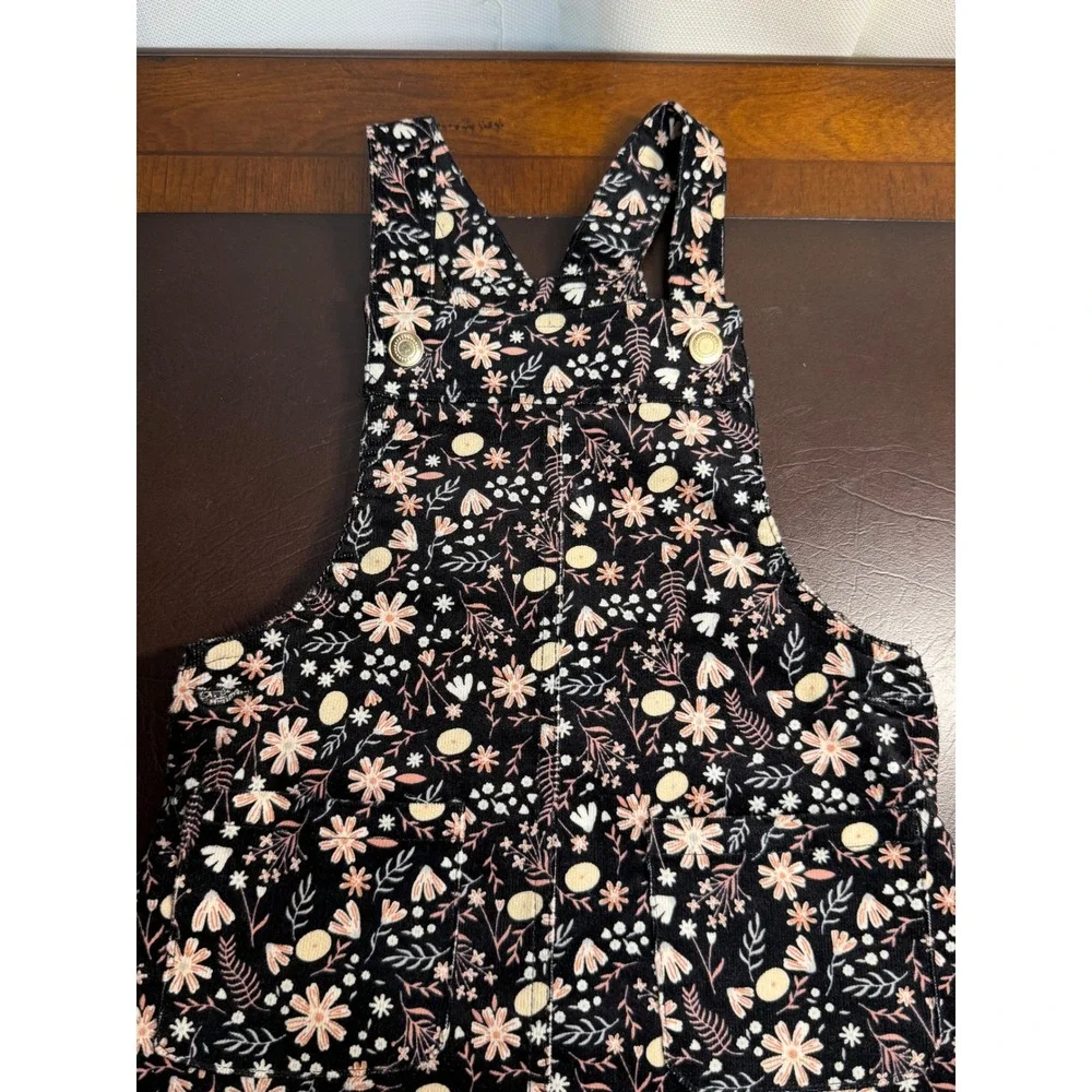 Old Navy Girls 2T Black Floral Corduroy Pinafore Jumper Dress Pockets RN 75343
